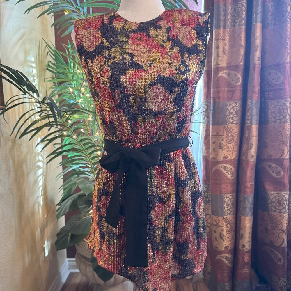 Zara Sequin Floral Dress with Tie Belt